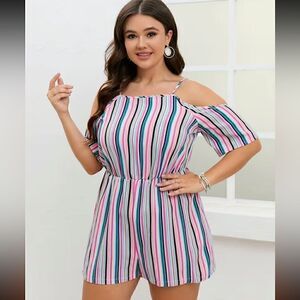 Cute striped cold shoulder romper
